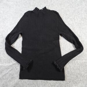 Princess‎ Highway Sweater Womens 10 Ribbed Black Mock Neck Ruffle Stretch Jumper